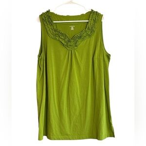 Lands’ End Women’s Sleeveless Ruffle Neck Top Green Size 2X